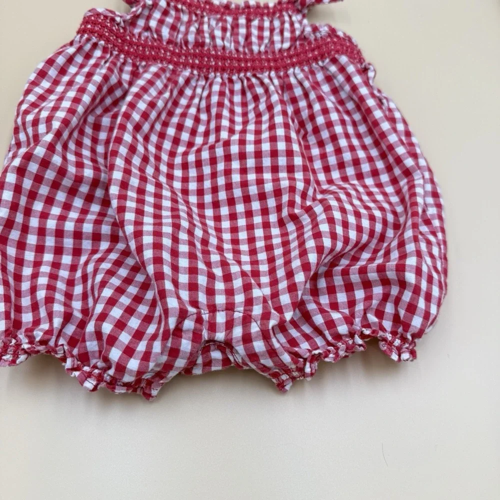 Baby‎ Gap Y2K Romper Baby Girl 3-6 M Red Gingham Smocked Outfit Bow Summer